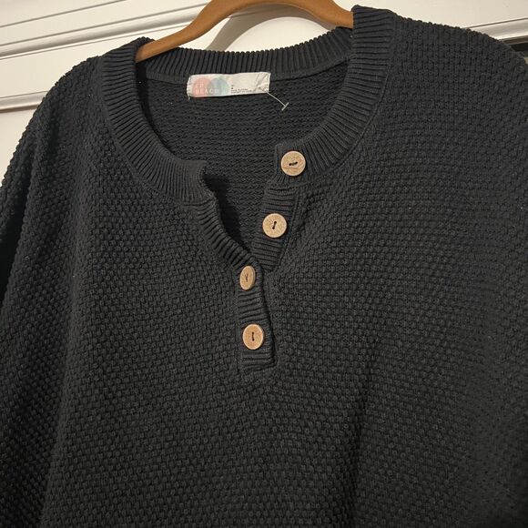 FP Beach Free People Beach Sz L Hailee Waffle Knit Oversized Sweater Button - Picture 12 of 12